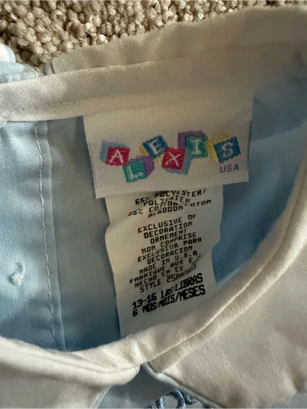 Alexis Light Blue and White Baby Boys One-Piece Romper with Train Embroidery